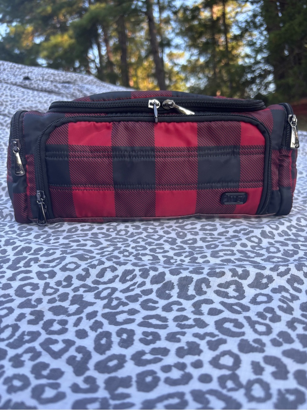 Lug Trolley Medium Red and Black Buffalo Plaid Cosmetic Case